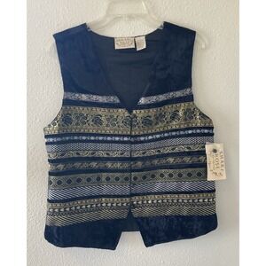 Vintage NWT Khaki Rose Women's Vest Size L Black Velvet Gold Brocade Witchy Goth